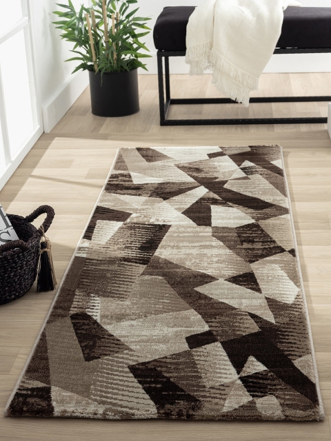 

OBSESSIONS Dark Brown and Beige Geometric Floor Runner