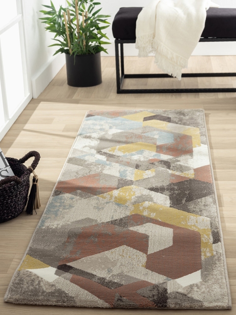

OBSESSIONS Cream-Coloured & Rustic Orange Geometric Floor Runner