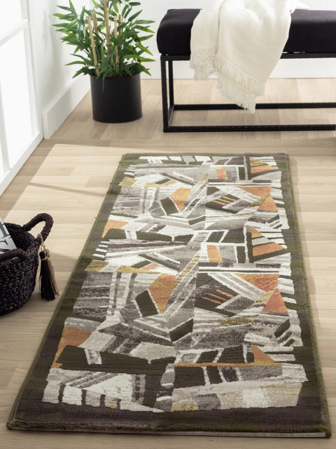 

OBSESSIONS Olive and Rust Geometric Floor Runner