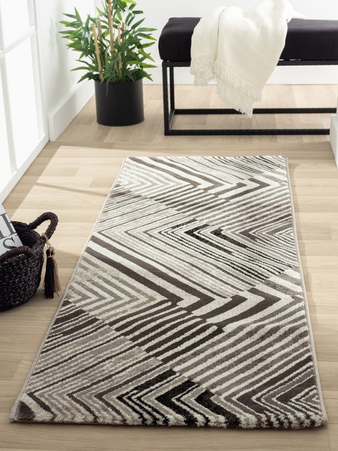 

OBSESSIONS Cream-Coloured & Grey Geometric Floor Runner