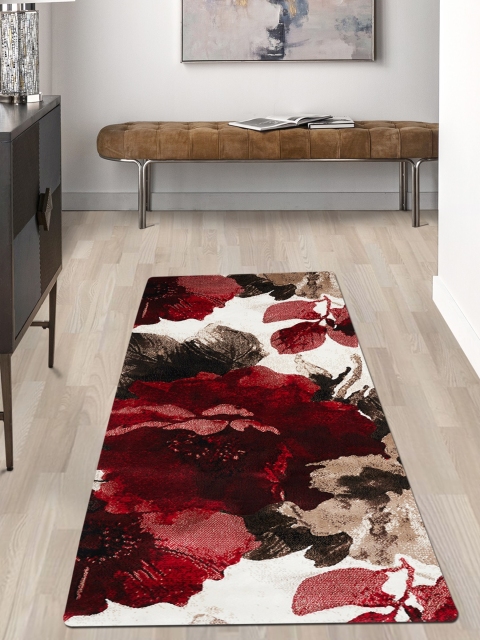 

OBSESSIONS Burgundy & Grey Floral Floor Runner