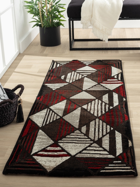 

Obsessions Burgundy & Brown Geometric Floor Runner