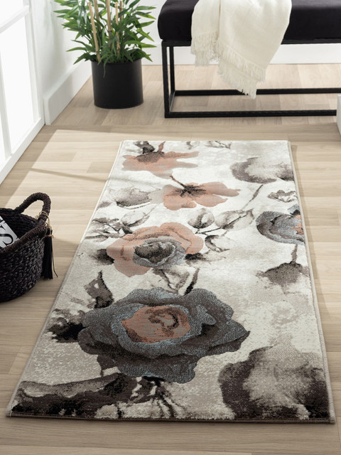 

OBSESSIONS Taupe Floral Printed Bedside Runner