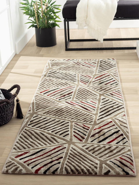 

OBSESSIONS Light Brown and Mustard Geometric Floor Runner