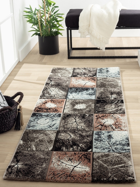 

OBSESSIONS Teal Blue & Brown Abstract Floor Runner