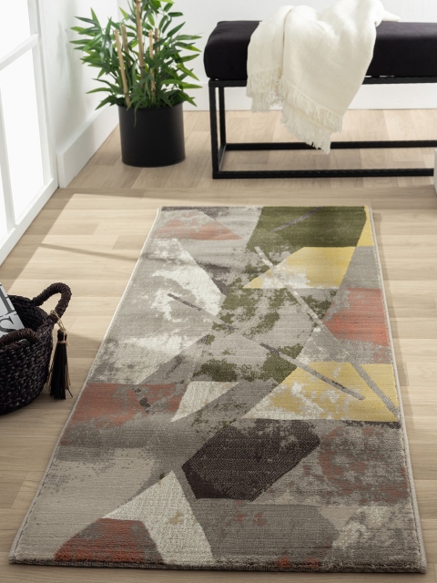 

OBSESSIONS Mustard and Olive Abstract Floor Runner