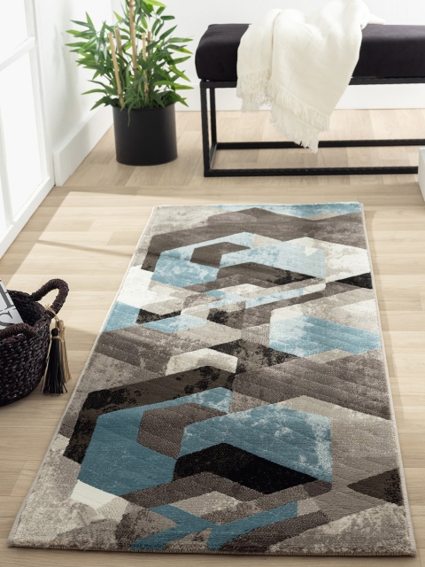 

Obsessions Grey & Teal Abstract Bedside Runner