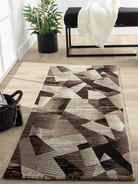

OBSESSIONS Beige & Brown Geometric Floor Runner