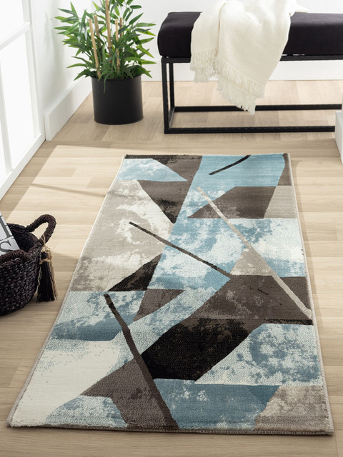 

OBSESSIONS Teal Blue & Grey Abstract Contemporary Bedside Runner