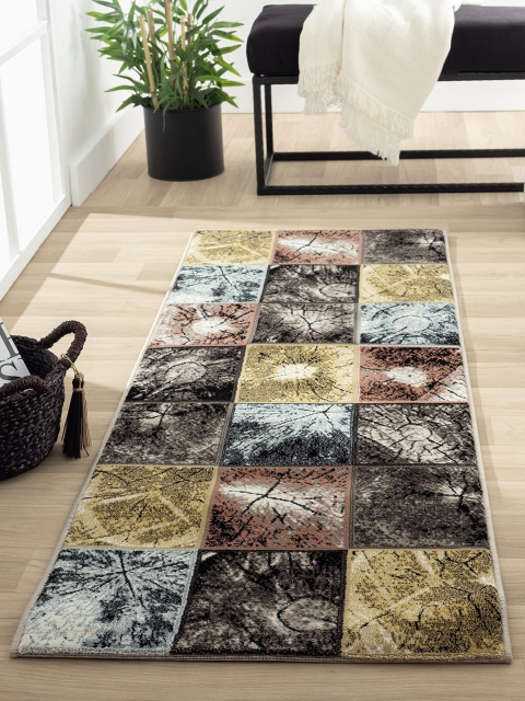 

OBSESSIONS Brown & Mustard Yellow Geometric Contemporary Bedside Runner