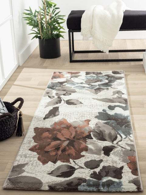 

OBSESSIONS Off-White & Rust Floral Floor Runner