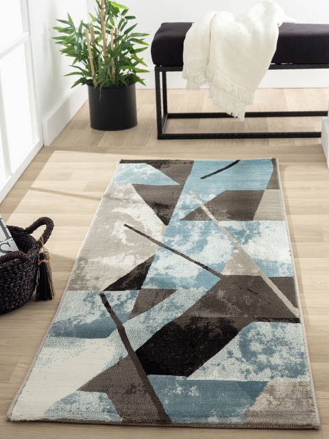 

OBSESSIONS Teal Blue & Grey Geometric Floor Runner