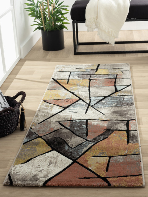 

OBSESSIONS Cream-Coloured & Rustic Orange Abstract Contemporary Bedside Runner