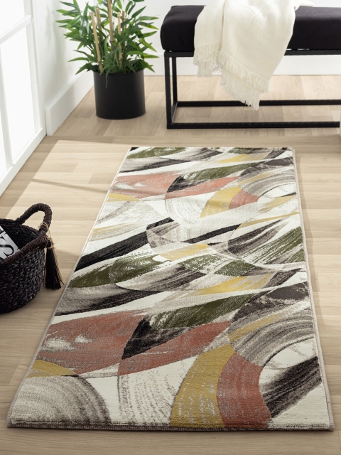 

OBSESSIONS Mustard and Olive Abstract Bedside Runner