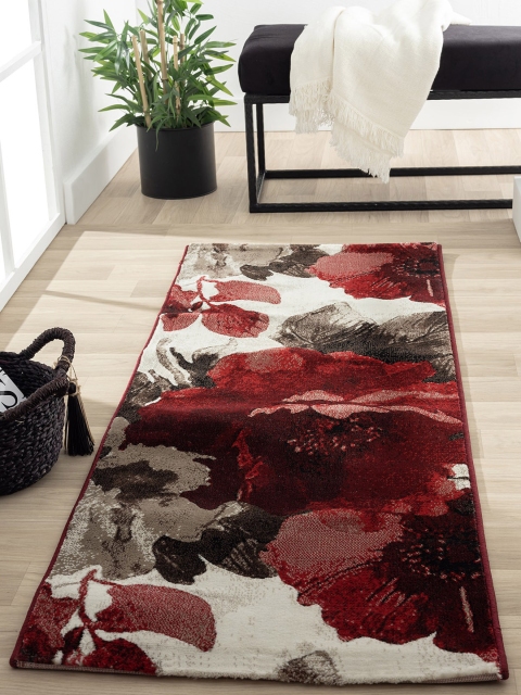 

OBSESSIONS Burgundy & Grey Floral Floor Runner