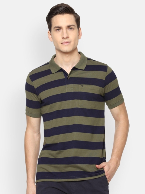 

Van Heusen Sport Men Olive Green Striped Polo Collar Pockets T-shirt
