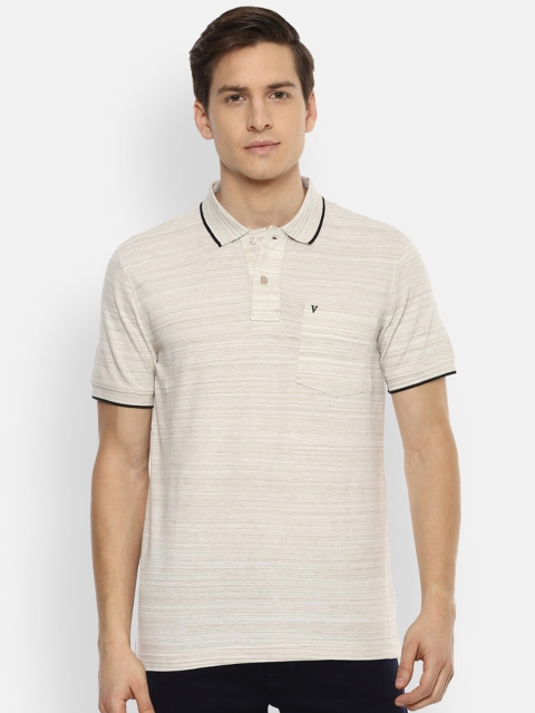 

Van Heusen Sport Men Cream-Coloured Striped Polo Collar Pockets T-shirt