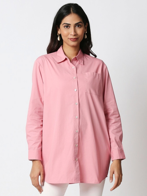 

20Dresses Pink Shirt Style Longline Top
