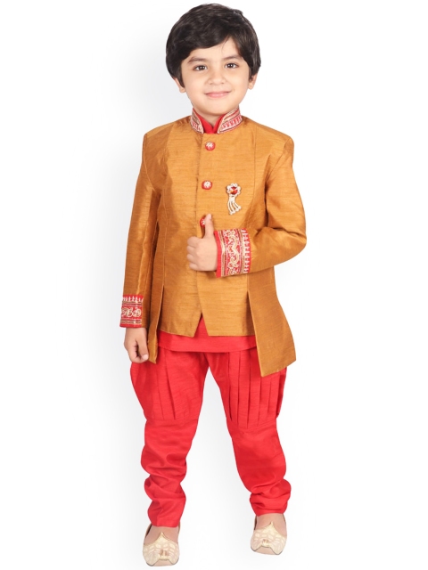 

SG YUVRAJ Boys Gold-Toned Raw Silk Kurta with Pyjamas