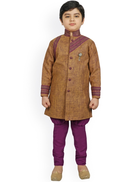 

SG YUVRAJ Boys Purple Raw Silk Kurta With Churidar