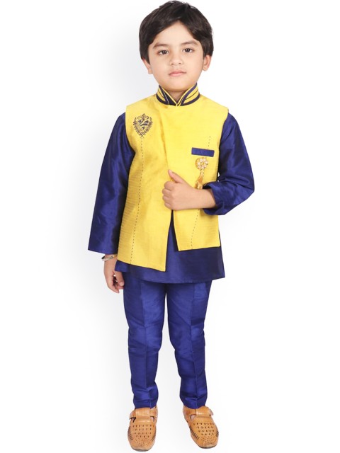 

SG YUVRAJ Boys Gold-Toned Raw Silk Kurta with Trousers