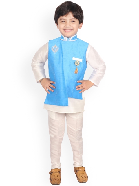 

SG YUVRAJ Boys Turquoise Blue Raw Silk Kurta with Pyjamas