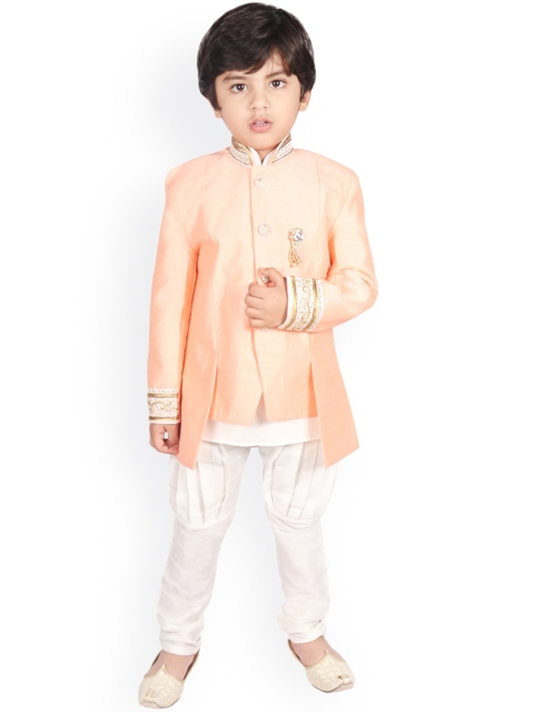 

SG YUVRAJ Boys Peach-Coloured Raw Silk Kurta with Pyjamas