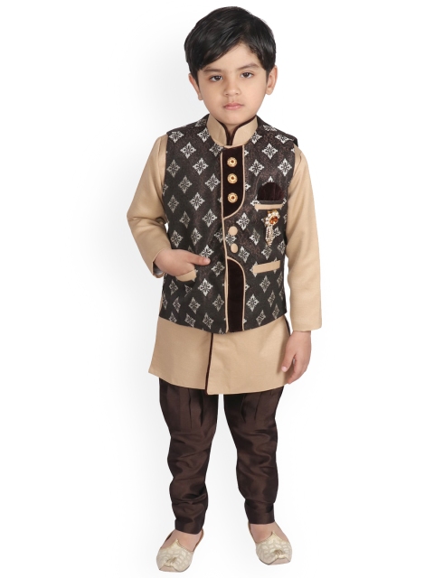 

SG YUVRAJ Boys Brown Raw Silk Kurta with Pyjamas