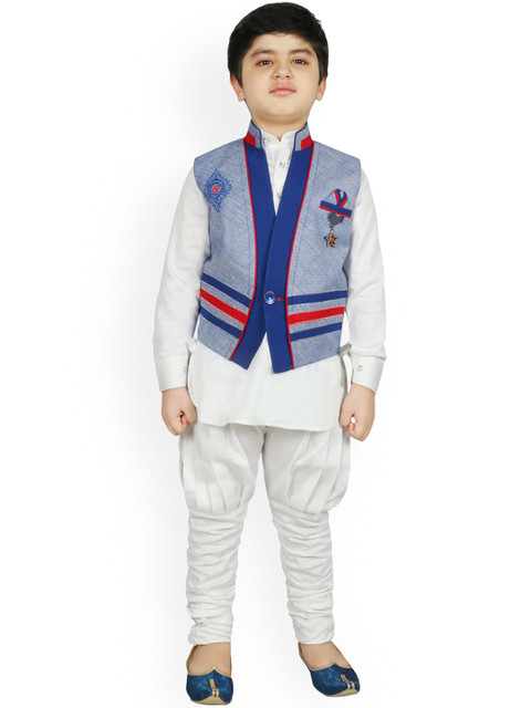 

SG YUVRAJ Boys White Solid Pure Cotton Kurta With Churidar & Nehru Jacket