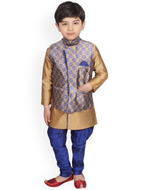 

SG YUVRAJ Boys Beige Solid Raw Silk Kurta With Churidar & Waistcoat