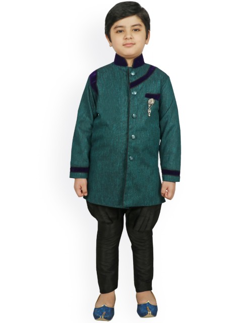 

SG YUVRAJ Boys Sea Green Raw Silk Kurta with Pyjamas