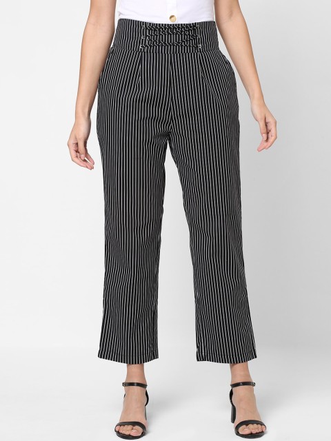 

PAPA BRANDS Women Black Striped Trousers