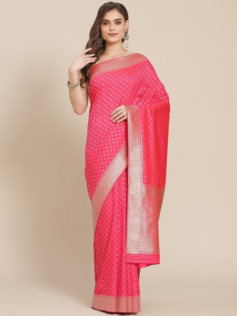 

Meena Bazaar Fuchsia & Gold-Coloured Ethnic Motifs Zari Silk Blend Banarasi Saree