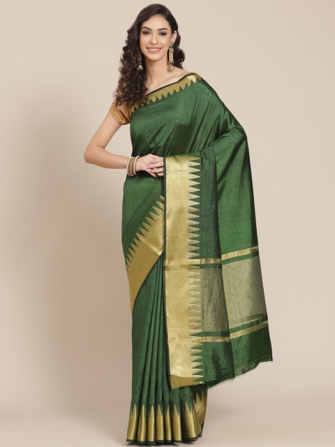 

Meena Bazaar Green & Gold-Toned Silk Blend Banarasi Saree