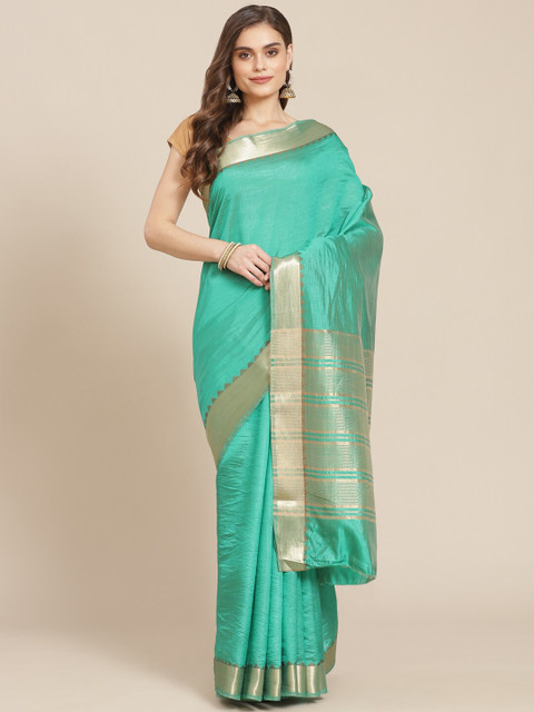 

Meena Bazaar Green & Gold-Coloured Zari Silk Blend Banarasi Saree