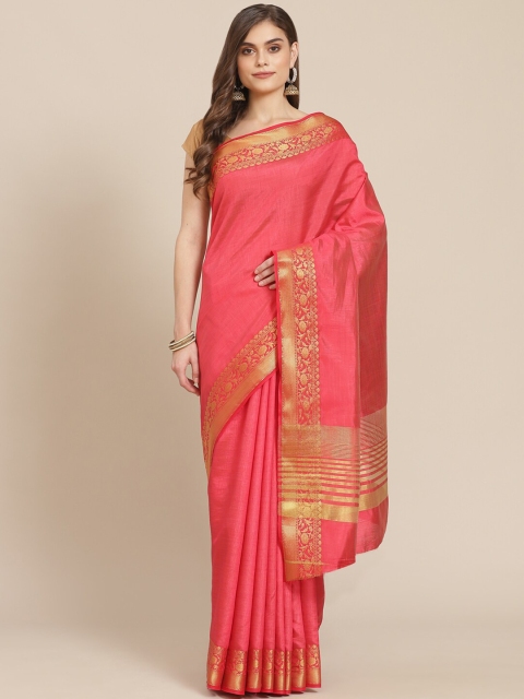 

Meena Bazaar Pink & Gold-Toned Silk Blend Banarasi Saree