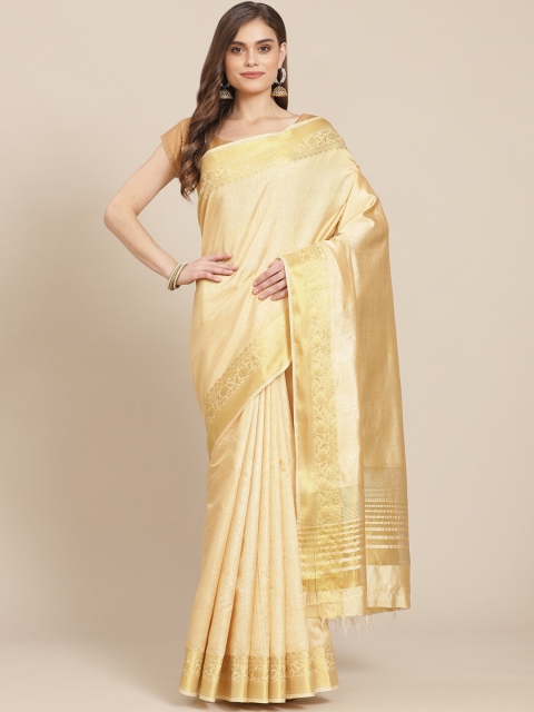 

Meena Bazaar Beige & Gold-Toned Zari Silk Blend Banarasi Saree