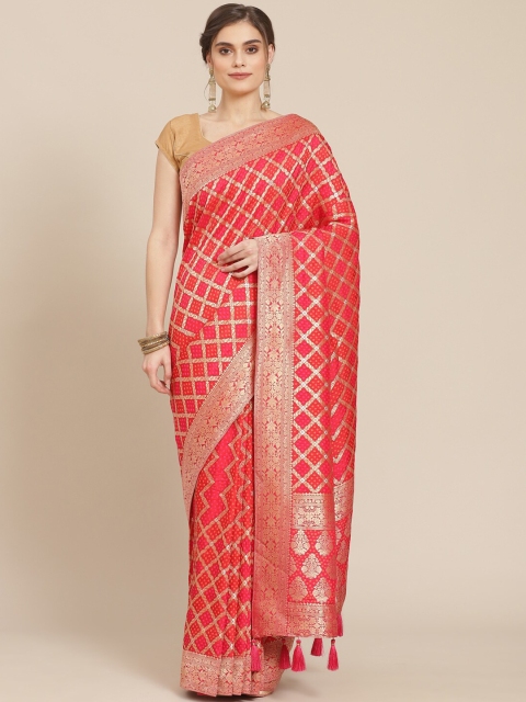 

Meena Bazaar Red & Gold-Toned Woven Design Zari Silk Blend Banarasi Saree