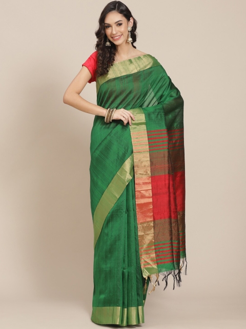 

Meena Bazaar Green & Red Zari Pure Silk Banarasi Saree