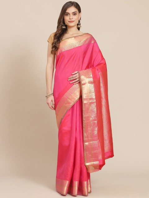 

Meena Bazaar Fuchsia & Gold-Toned Woven Design Zari Pure Silk Banarasi Saree