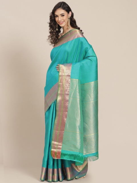 

Meena Bazaar Sea Green & Gold-Toned Woven Design Banarasi Saree