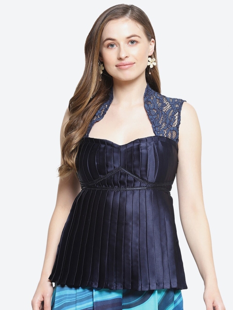 

radka Navy Blue Sweetheart Neck Empire Top