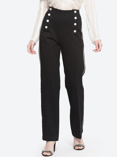 

radka Women Black Straight Fit High-Rise Trousers