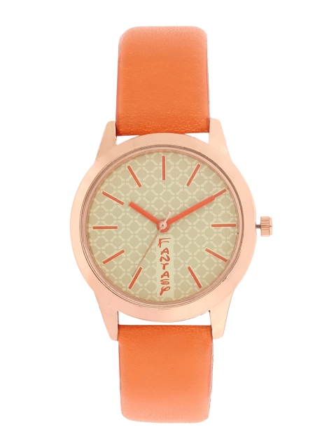 

FLUID Women Rose Gold-Toned Embellished Dial & Orange Leather Straps Analogue Watch FLW-009-RG-OR