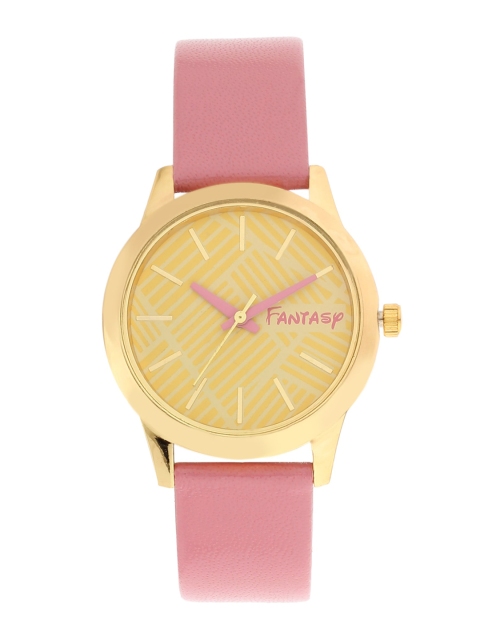 

FLUID Women Yellow Dial & Pink Leather Straps Analogue Watch FLW-009-GD-PK
