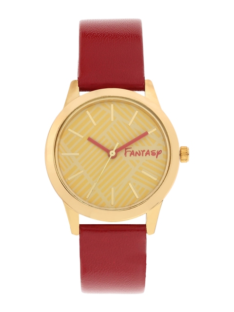 

FLUID Women Gold-Toned Printed Dial & Red Leather Straps Analogue Watch FLW-009-GD-RD
