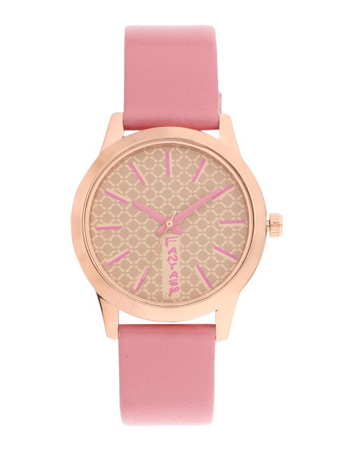 

FLUID Women Rose Gold-Toned Embellished Dial & Pink Leather Straps Analogue Watch FLW-009-RG-PK