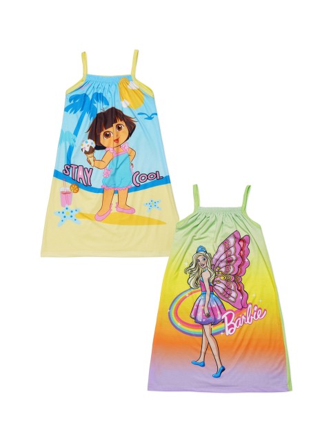 

Red Rose Girls Pack Of 2 Barbie & Dora Printed Cotton Camisoles, Blue
