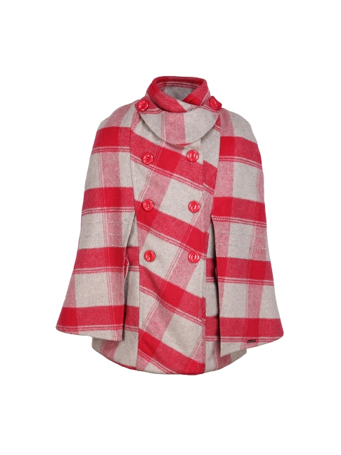 

CUTECUMBER Girls Pink & Grey Checked Double-Breasted Cape Jacket