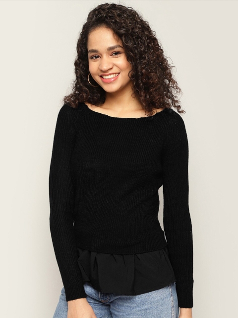

CODE by Lifestyle Women Black Ribbed Pullover